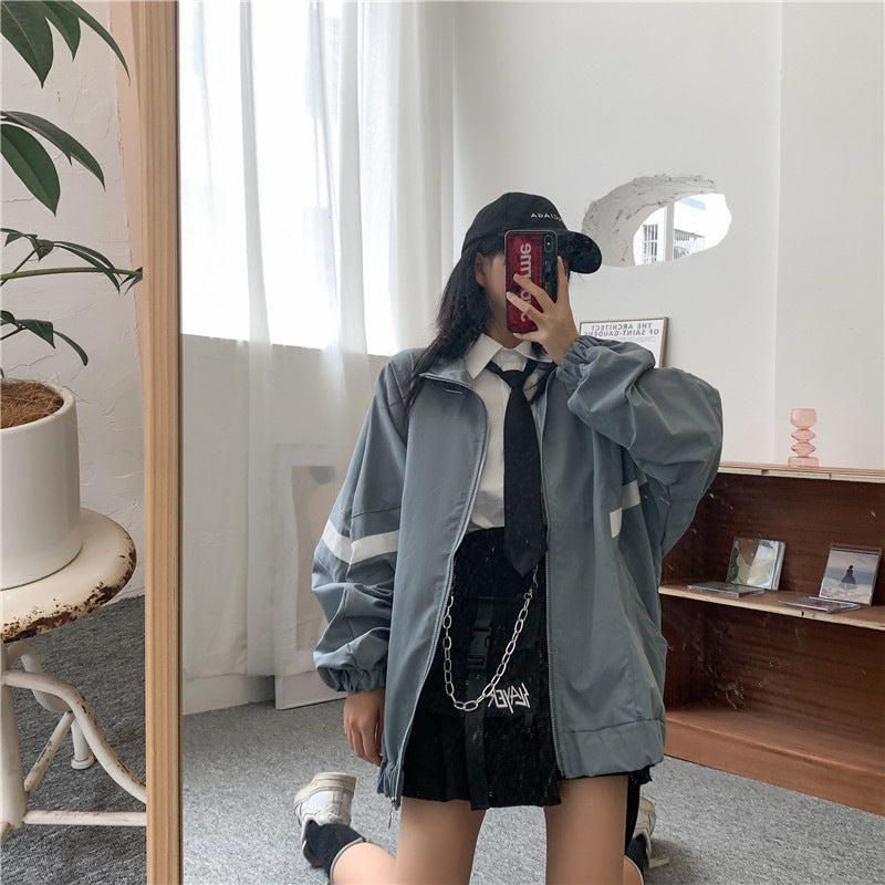 College-Style Animal Print Baseball Jacket
