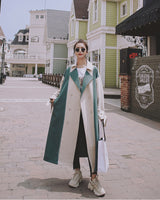 Retro Women's Long Color Contrast Stitching Trench Coat