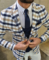 Men's Single-row Two-button Plaid Blazer - WOMONA.COM