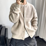 Men's Round Neck Simple Loose Thick Sweater Jacket - WOMONA.COM