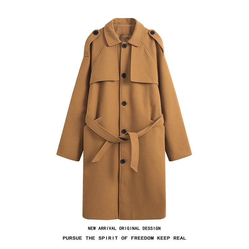 Men's Solid Color Mid-length Woolen Coat - WOMONA.COM