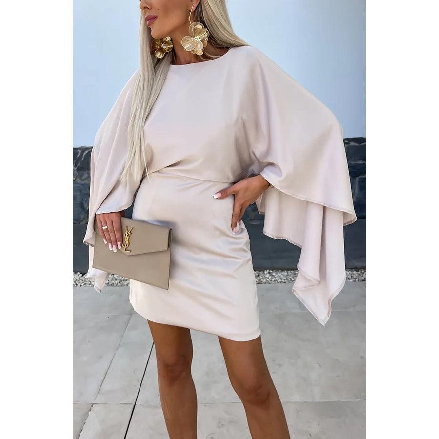 Women's Fashion New Satin Bat Sleeve Dress - WOMONA.COM