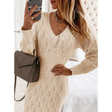 Warm Long Sleeves Knitwear Women's Sheath Dress - WOMONA.COM