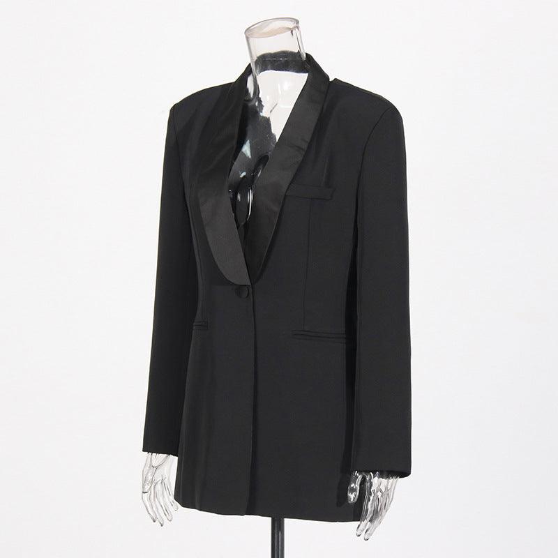 Dignified Hollow Backless Design Solid Color Suit Coat