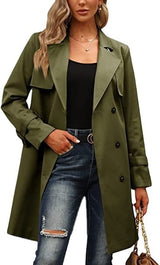 Women's Double Breasted Fashion Casual Trench Coat - WOMONA.COM