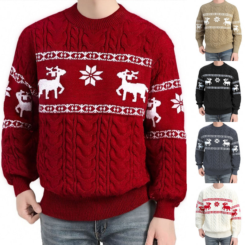 Men's red ugly Christmas deer knit sweater