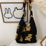 Cute Bear Print Winter Lamb Shoulder Bag - WOMONA.COM