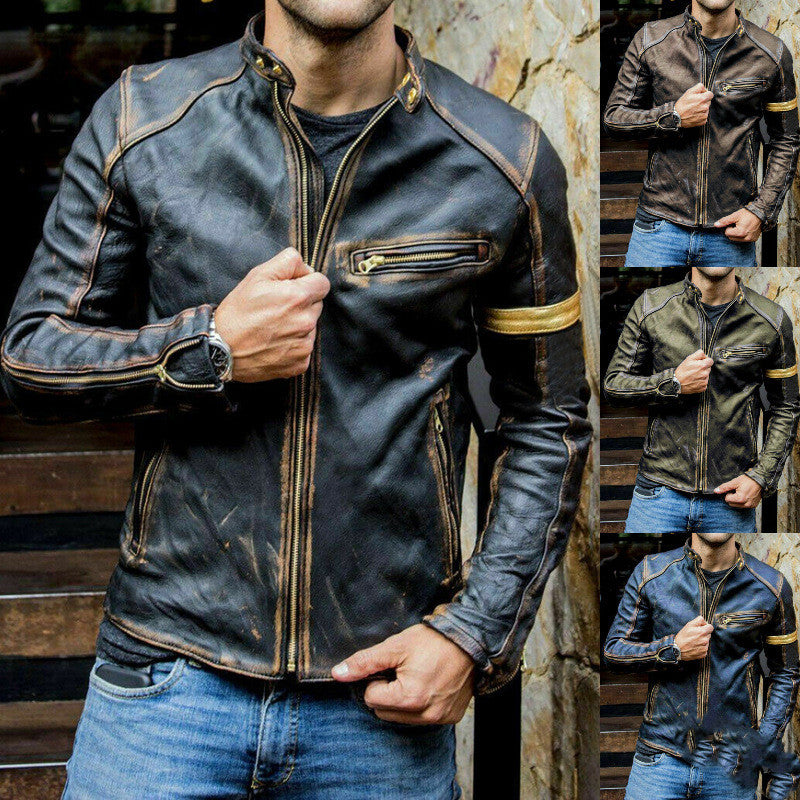 Men's black faux leather motorcycle jacket