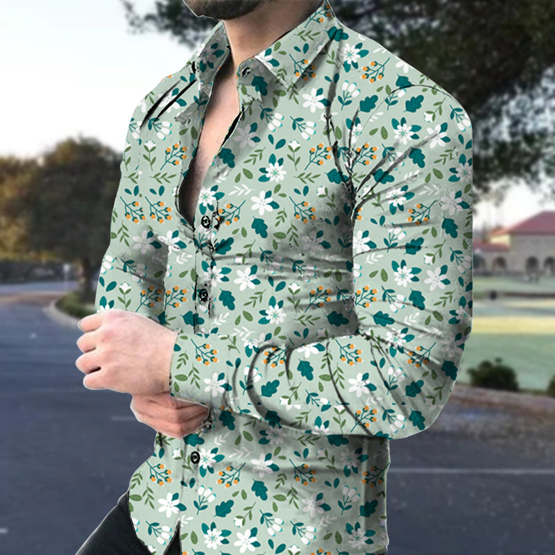 Men's Casual Long Sleeved Large Floral Shirt - WOMONA.COM