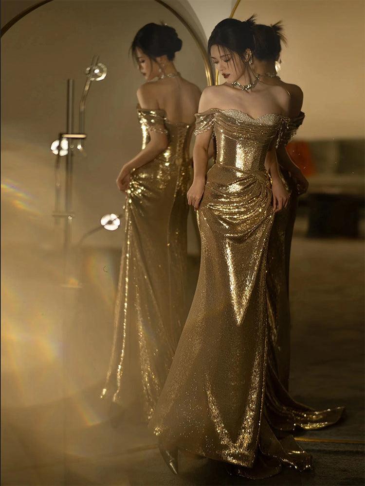 High-grade Sequined Off-shoulder Tube Top Toast Dress - WOMONA.COM