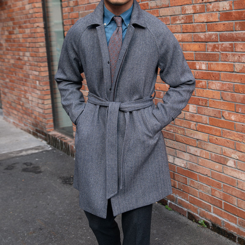 Men's Herringbone Wool Slim Fit Mid Length Coat - WOMONA.COM