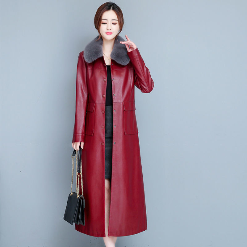 Ladies Fashion Thin Leather Trench Coat - WOMONA.COM