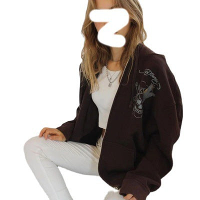 Brown Zip Sweatshirt Jacket Clothes Hoodie - WOMONA.COM