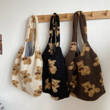 Cute Bear Print Winter Lamb Shoulder Bag - WOMONA.COM