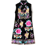 New Thickened Sleeveless Embroidery Mid-length Cheongsam - WOMONA.COM