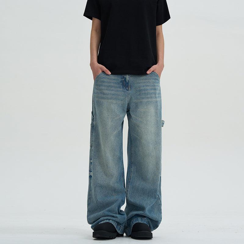 Washed Jeans Loose Wide Leg Straight Mop Trousers - WOMONA.COM