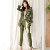 Slim Temperament Plaid Stitching Small Suit - WOMONA.COM