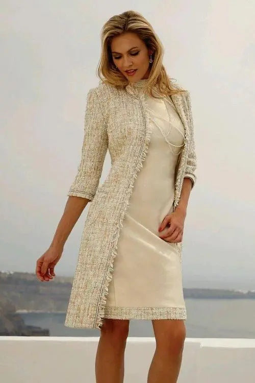 Women's French-Style Tweed Coat & Midi Dress Set – alternate product view 5