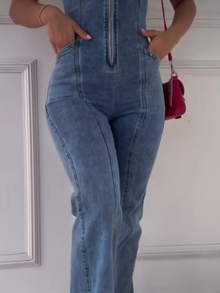 Sleeveless Zip-Front Denim Jumpsuit – product image 2