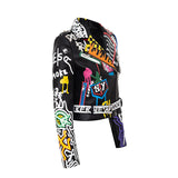 Printed Hit Color Motorcycle Leather Jacket Women's - WOMONA.COM