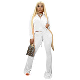 Fashion Ladies Solid Color Cropped Flared Pants Suit - WOMONA.COM