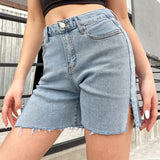 High waist side split jeans women slim slimming wild shorts - WOMONA.COM