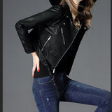 Women's Short Slim PU Leather Jacket - WOMONA.COM