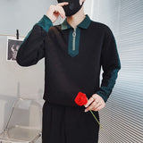 Half Zipper Sweater Men's Contrast Color Long Sleeves