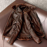 Men's Fashionable Vintage Distressed Cowhide Leather Jacket - WOMONA.COM