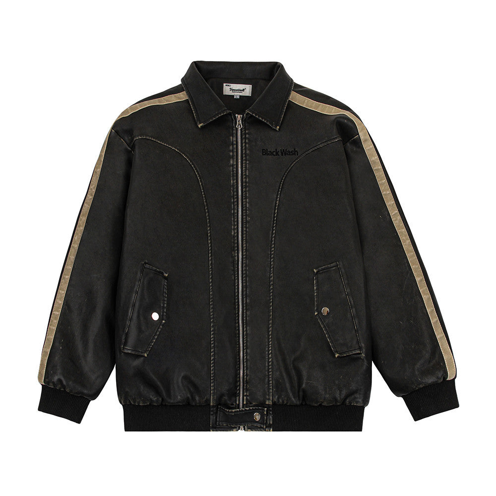 Men's black distressed PU leather jacket