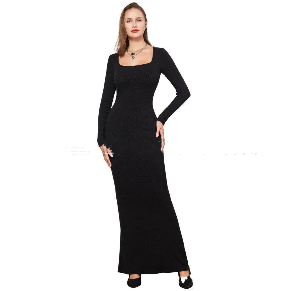 Belly Contracting Hip Lifting Long Sleeve Narrow Dress - WOMONA.COM