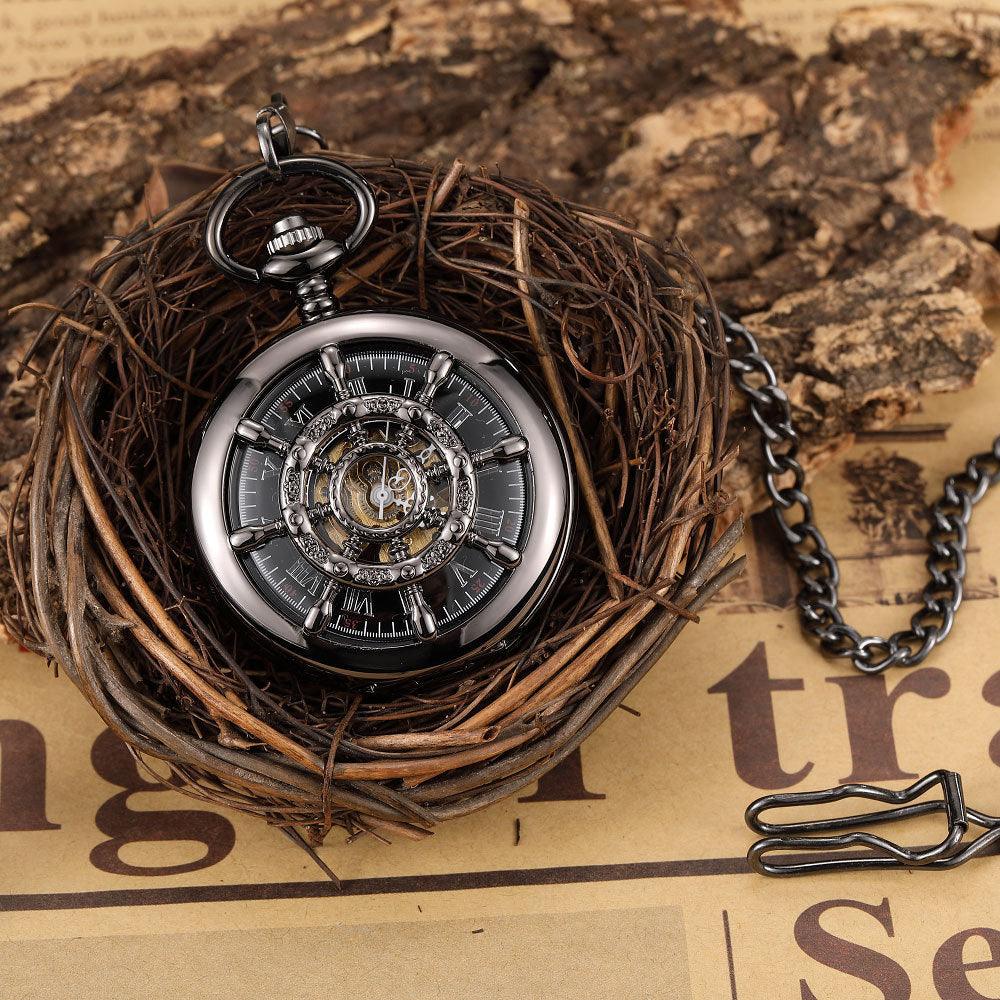 Round Carved Digital Lace Mechanical Pocket Watch - WOMONA.COM