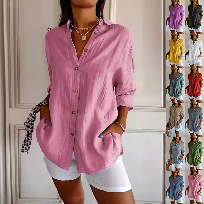 Women's pleated lapel long-sleeve shirt – product image 1