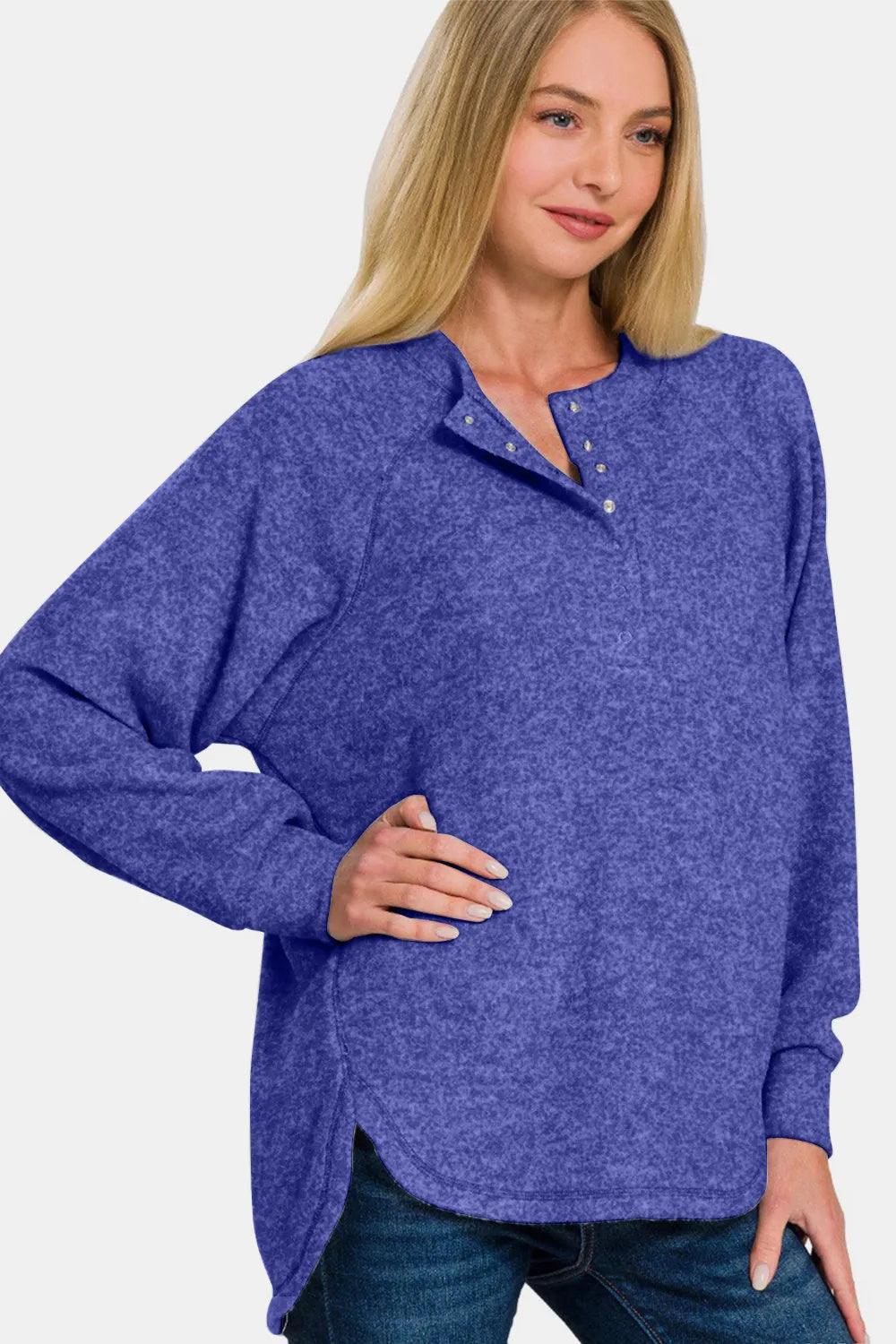 Brushed Melange Hacci High-Low Sweater - WOMONA.COM