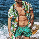 Casual Beach Men's Shirts Hawaiian Lapel Short Sleeves - WOMONA.COM