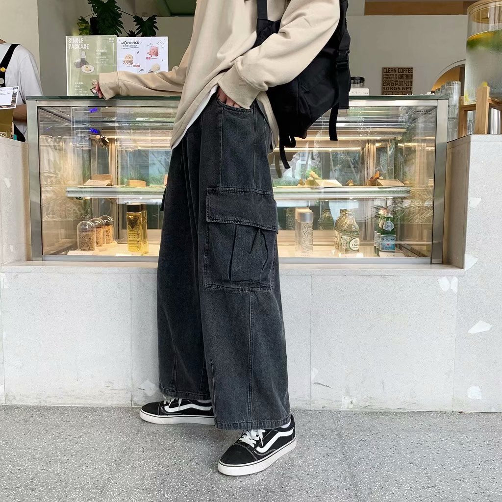 Mens Straight-Leg Casual Loose Cropped Trousers