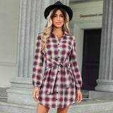 Foreign Trade Fashion Plaid Drawstring Waist-tight Dress - WOMONA.COM