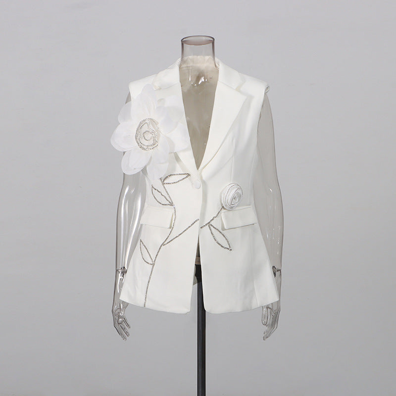 Women's Floral Embroidered Blazer Vest & Wide-Leg Trousers Set - alternate product view 4