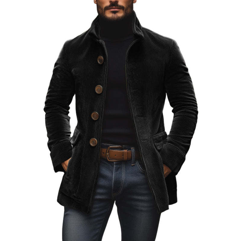 Men's stand-collar corduroy button jacket