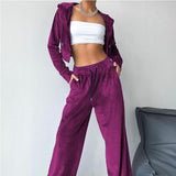 Fashion Sports Style Hooded Sweatshirt Wide Leg Pants - WOMONA.COM