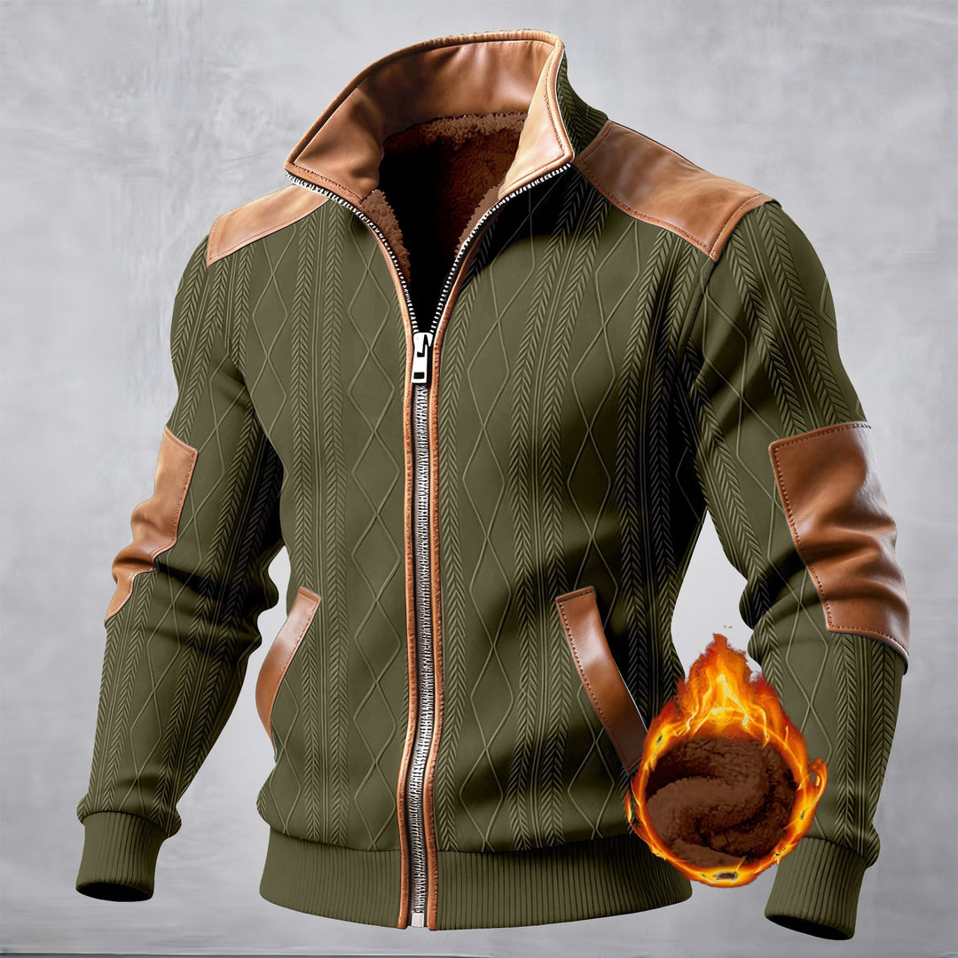 Hooded Plaid Textured Fleece-Lined Zip Jacket