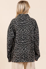 Mittoshop Leopard Button Up Denim Shacket With Breast Pockets