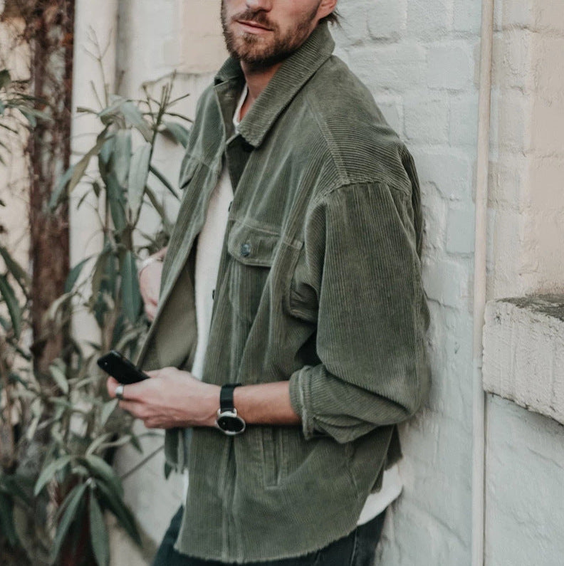 Men's Relaxed Corduroy Workwear Jacket, Green - product view 5