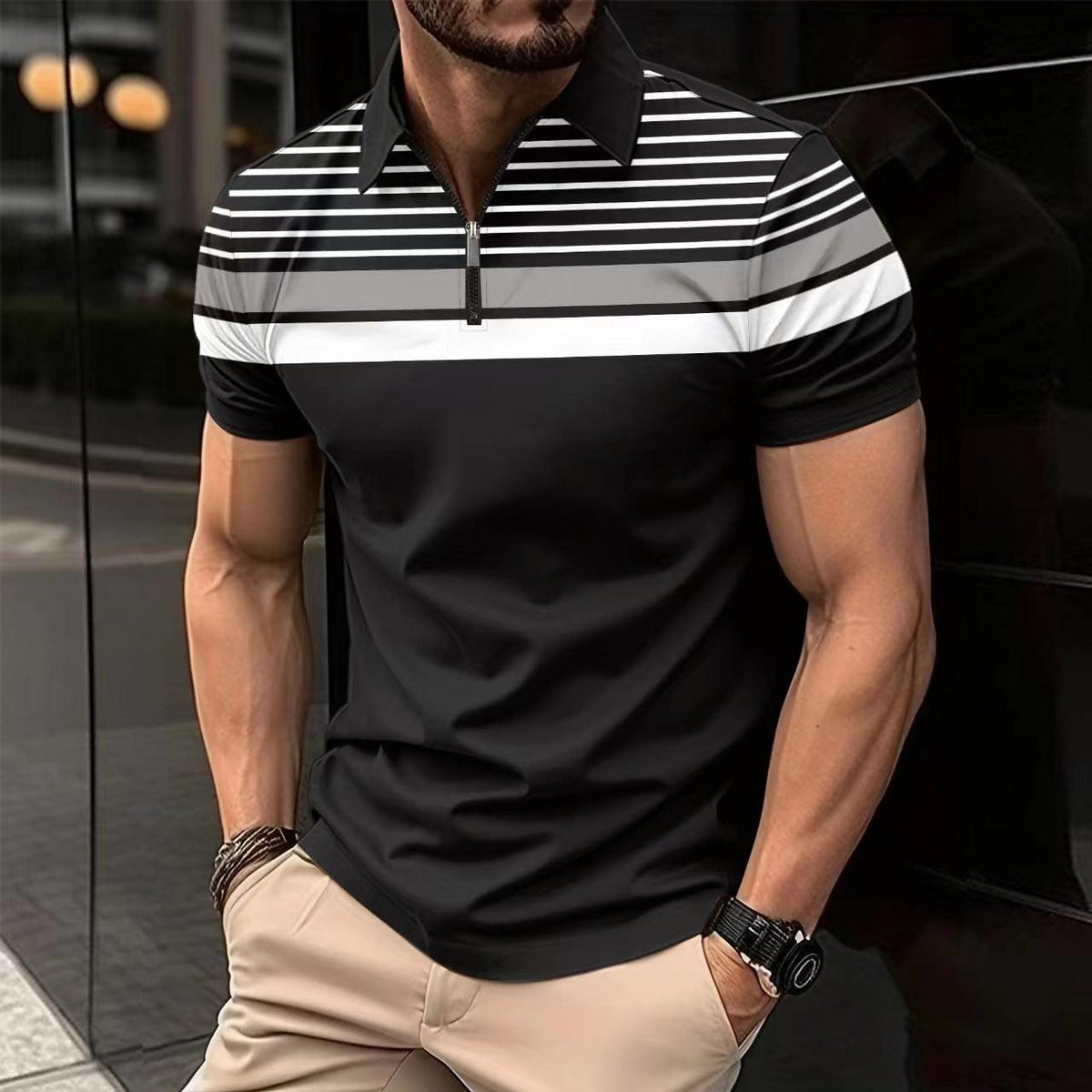 Business Striped Versatile T-shirt Men - WOMONA.COM