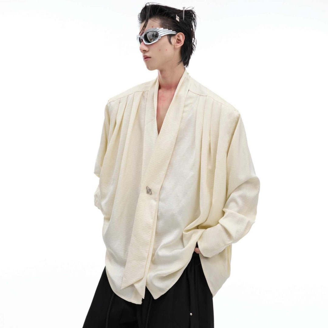 Men's Loose Ribbon-Detail Long-Sleeve Shirt