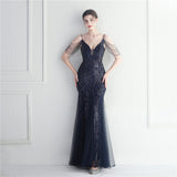 Mesh Beaded Bridal Wedding Dinner Long Camisole Evening Gown