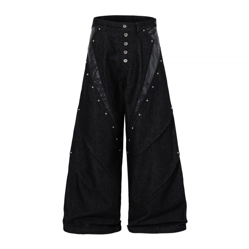 Street-Style Raw Denim Heavy-Duty Patchwork Jeans Unisex
