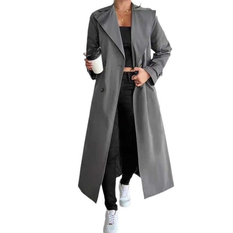 Long Premium Solid Color Double Breasted Coat