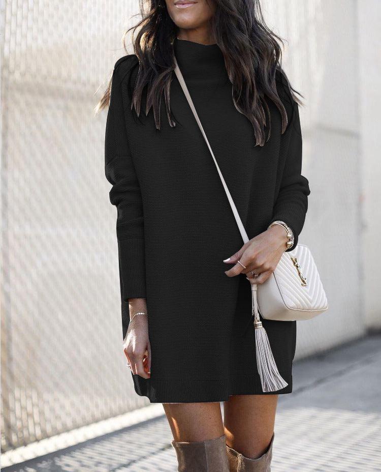 American Round Neck Knitted Long-sleeved Dress - WOMONA.COM