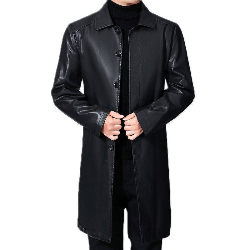 Men's Lapel Fur One-piece Over-the-knee Jacket - WOMONA.COM